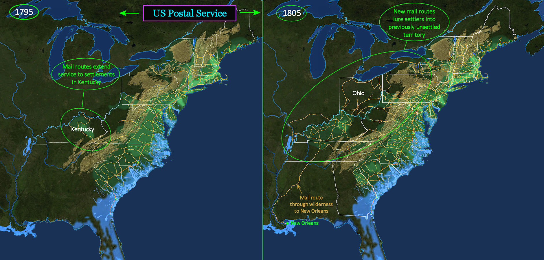 Postal Service, 1800 map